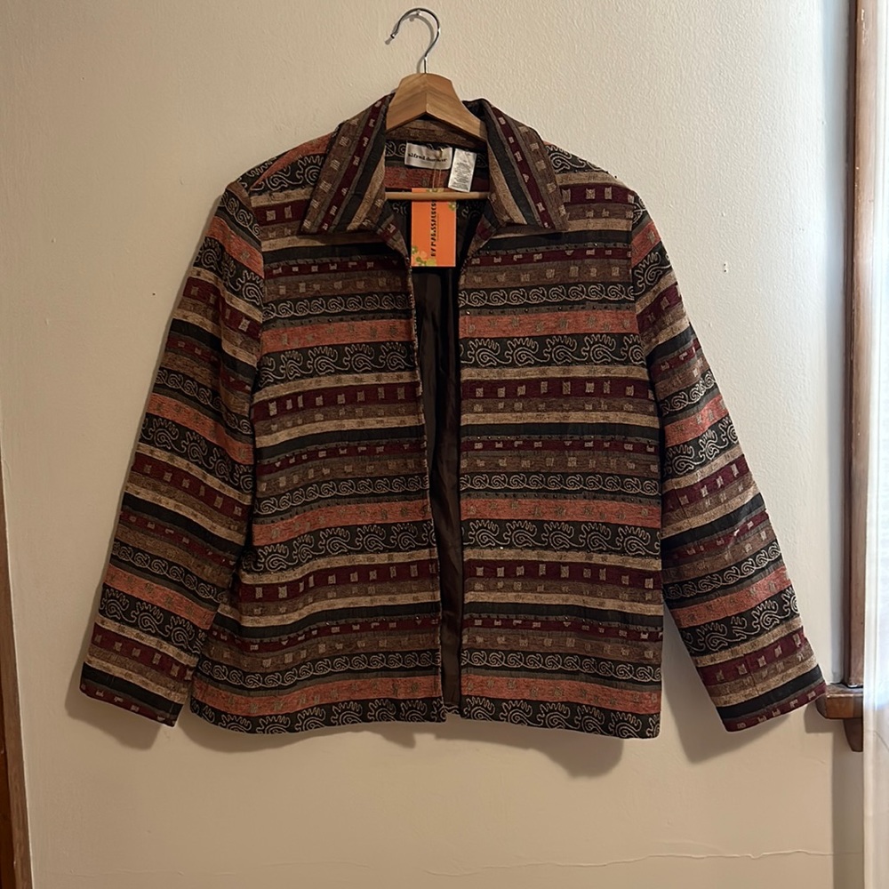 Alfred Dunner Earth Tone Tapestry Beaded Jacket